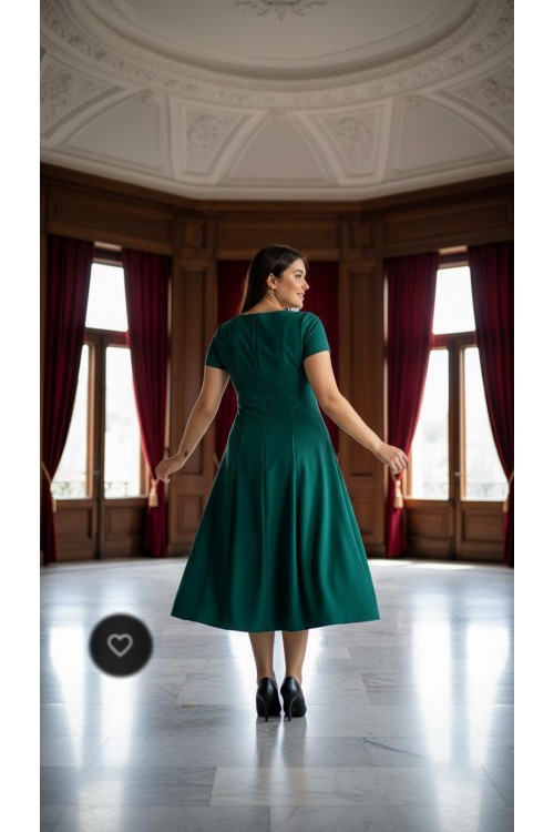 Nidya Moda Büyük Beden Kadın Yeşil Sem Yaka Taşlı Krep Abiye Elbise -4088Y