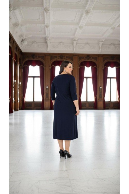 Nidya Moda Büyük Beden Kadın Lacivert Roba Tül Taşı İşli Sandy Abiye Elbise-4089L