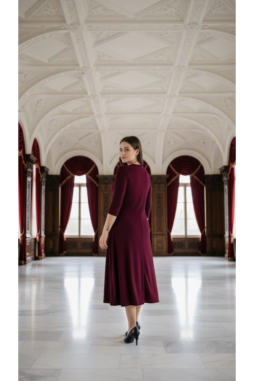 Nidya Moda Büyük Beden Kadın Mürdüm Roba Tül Taş İşli Sandy Abiye  Elbise-4089M