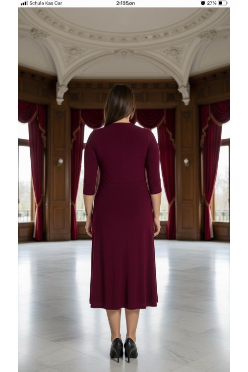 Nidya Moda Büyük Beden Kadın Mürdüm Roba Tül Taş İşli Sandy Abiye  Elbise-4089M