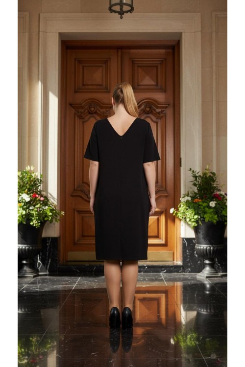 Nidya Moda Büyük Beden kadın Lacivert Sırt V Pullu Payetli Kemer Krep Abiye Elbise-4020PL