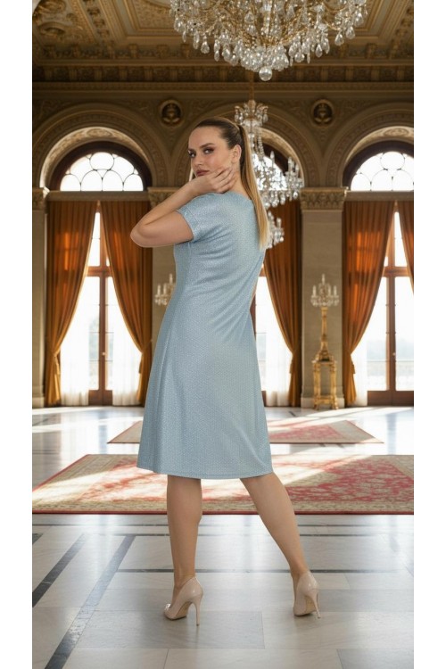 Nidya Moda Büyük Beden Kadın Mint Simli Kaplama Dantel V Yaka Vako Abiye Elbise-4035LMT