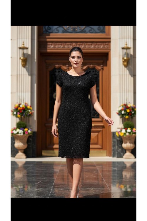 Nidya Moda Büyük Beden Kadın Siyah Vako Simli  Dantel Abiye Elbise-4035YS