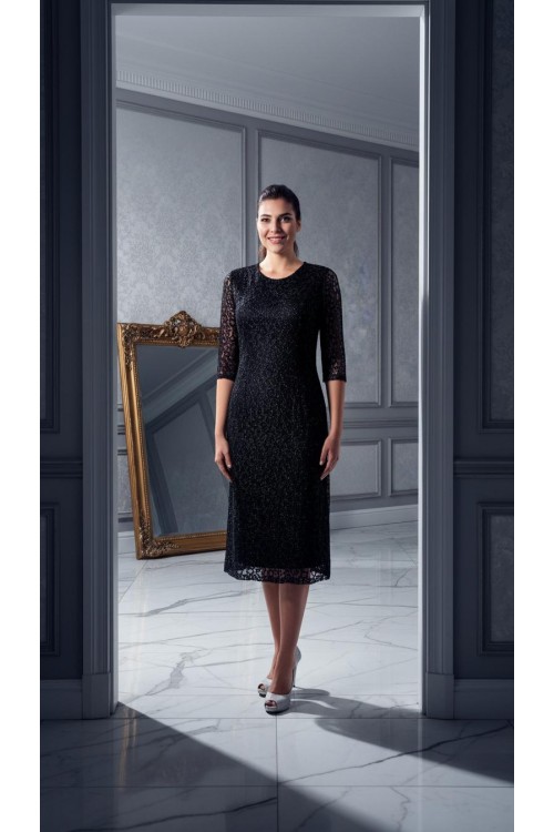 Nidya Moda Büyük Beden Kadın Siyah Simli Kloş  Dantel Abiye Elbise-4036YS