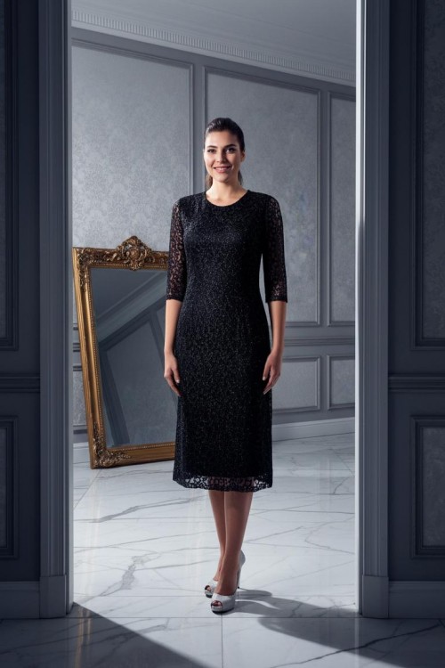 Nidya Moda Büyük Beden Kadın Siyah Simli Kloş  Dantel Abiye Elbise-4036YS