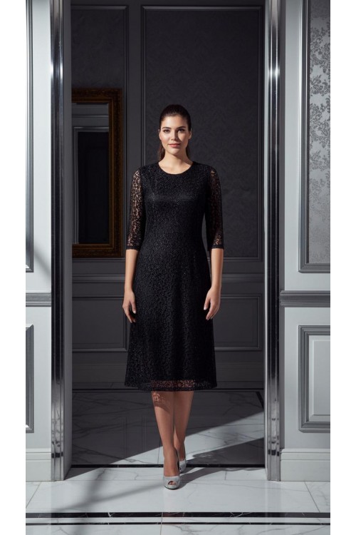 Nidya Moda Büyük Beden Kadın Siyah Simli Kloş  Dantel Abiye Elbise-4036YS