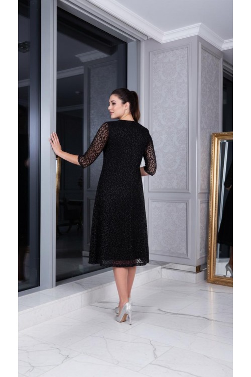 Nidya Moda Büyük Beden Kadın Siyah Simli Kloş Dantel Abiye Elbise-4036YS Nidya Moda Büyük Beden Kadın Siyah Simli Kloş Dantel Abiye Elbise-4036YS