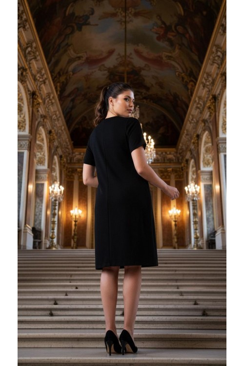 Nidya Moda Büyük Beden Kadın Siyah  Yaka Omuz Taş İşli  Krep Abiye Elbise-4104S