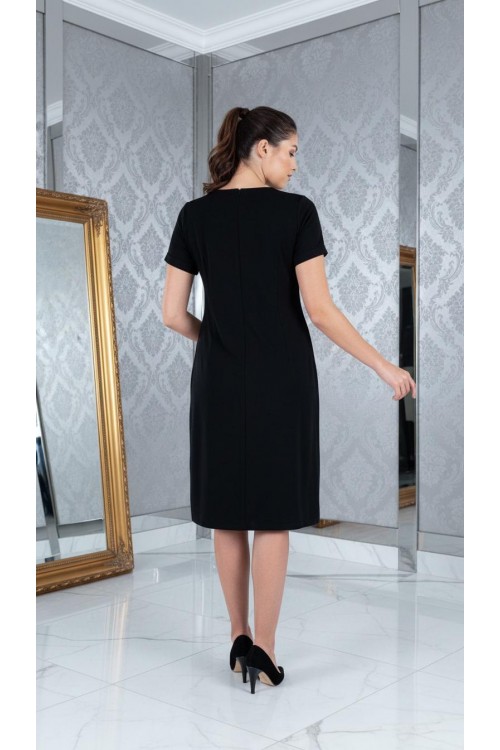 Nidya Moda Büyük Beden Kadın Siyah  Lazer Yaka Taş İşli  Krep Abiye Elbise-4106S