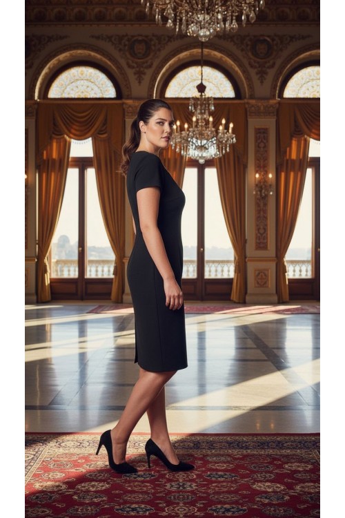 Nidya Moda Büyük Beden Kadın Siyah Omuz Oymalı Taş İşli Krep Abiye Elbise 4107S