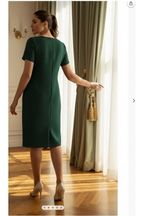 Nidya Moda Büyük Beden Kadın Yeşil  Lazer Zikzak Taşlı  Yaka Krep  Abiye Elbise-4110Y