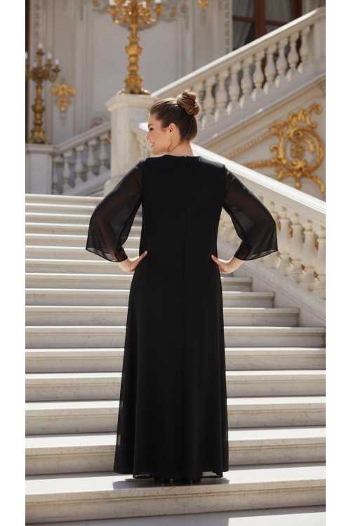 Nidya Moda Büyük Beden Kadın Siyah Şifon Kol Roba Dantel Kombin Uzun Sandy Abiye Elbise-4114S Nidya Moda Büyük Beden Kadın Siyah Şifon Kol Roba Dantel Kombin Uzun Sandy Abiye Elbise-4114S