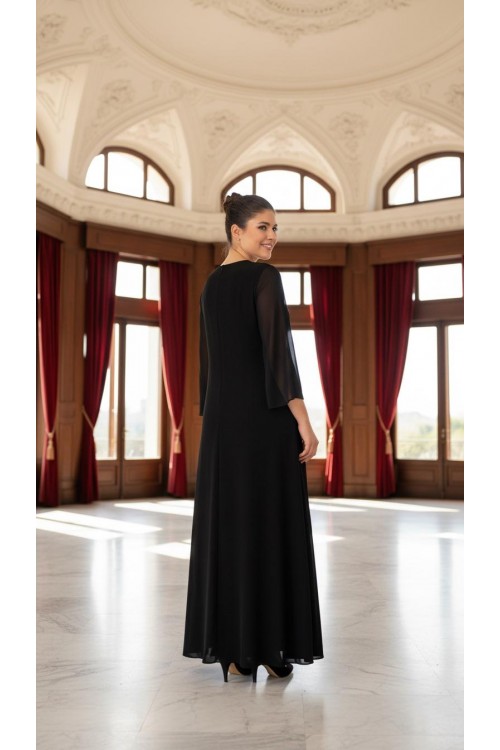 Nidya Moda Büyük Beden Kadın Siyah Şifon Kol Roba Tül Taşlı Motif Uzun Sandy Abiye Elbise-4115S Nidya Moda Büyük Beden Kadın Siyah Şifon Kol Roba Tül Taşlı Motif Uzun Sandy Abiye Elbise-4115S