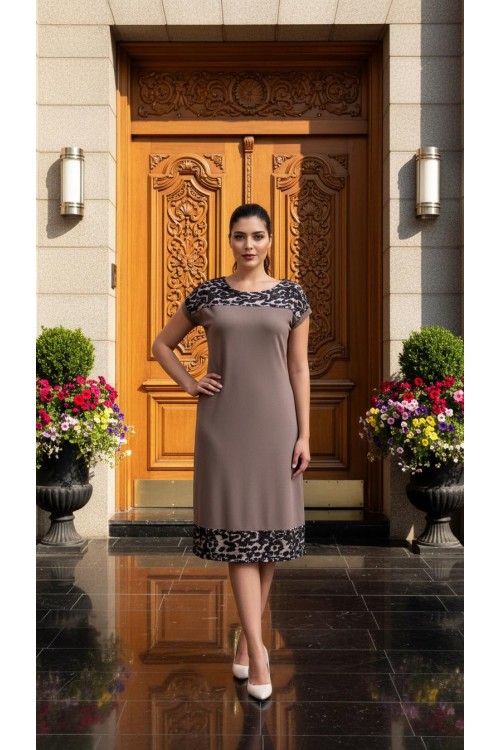 Nidya Moda Büyük Beden Kadın Roba Etek Ucu Vizon Pullu Payetli Örme Abiye Elbise 4117V