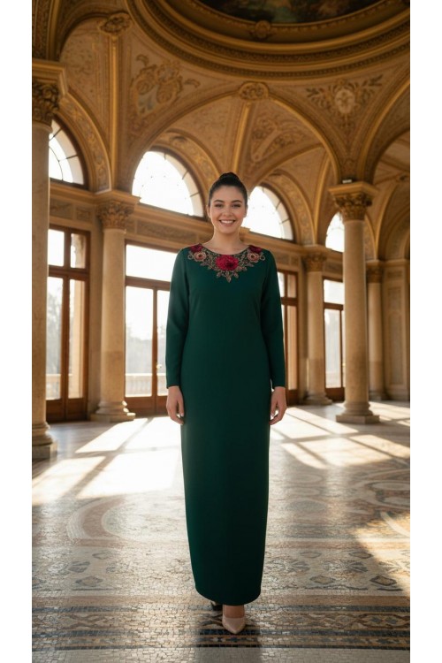 Nidya Moda Büyük Beden Kadın Yeşil Gelincik Motif Aplik Yaka Örme Uzun Abiye Elbise-4129Y Nidya Moda Büyük Beden Kadın Yeşil Gelincik Motif Aplik Yaka Örme Uzun Abiye Elbise-4129Y