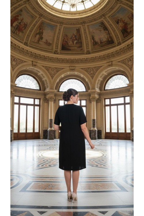 Nidya Moda Büyük Beden Kadın Siyah Omuz Pullu Payet Kombinli  Krep Abiye Elbise-4153S