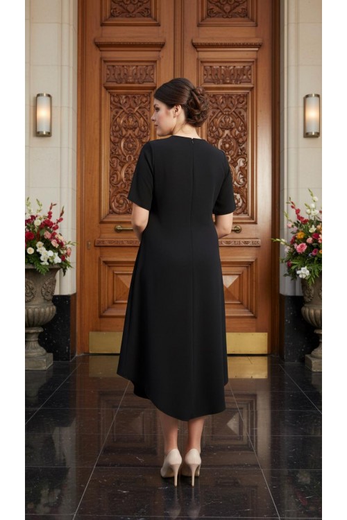 Nidya Moda Büyük Beden Kadın Siyah Ön Kısa Arka Uzun Krep Abiye  Elbise-4151S