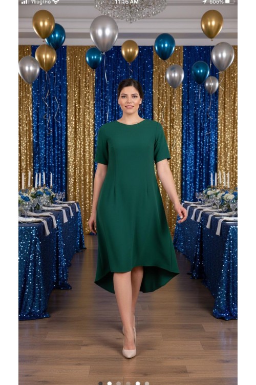 Nidya Moda Büyük Beden Kadın Yeşil Ön Kısa Arka Uzun Krep Abiye Elbise-4151Y