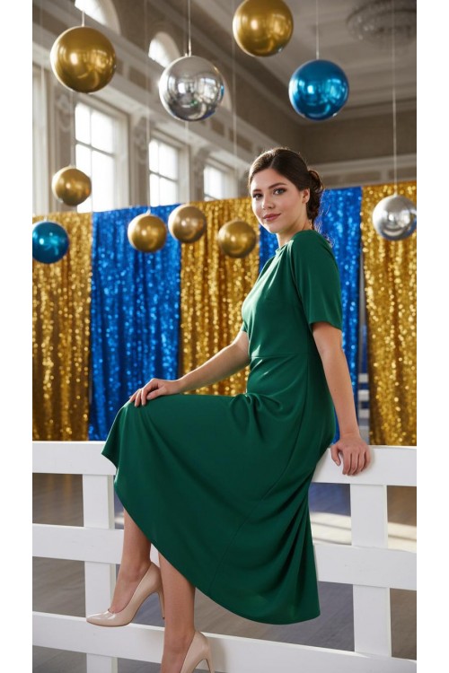 Nidya Moda Büyük Beden Kadın Yeşil Ön Kısa Arka Uzun Krep Abiye Elbise-4151Y