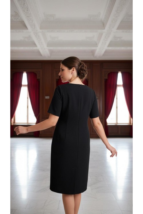 Nidya Moda Büyük Beden Kadın Siyah Omuz Kafes Kombinli Krep Abiye Elbise-4152S