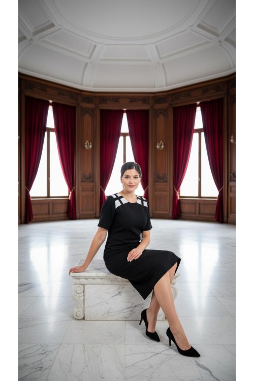 Nidya Moda Büyük Beden Kadın Siyah Omuz Kafes Kombinli Krep Abiye Elbise-4152S