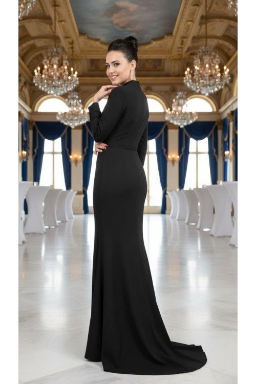 Nidya Moda Büyük Beden Tesettür  Kadın Siyah Dantel Kombin Balık  Krep Uzun Abiye Elbise-4154S