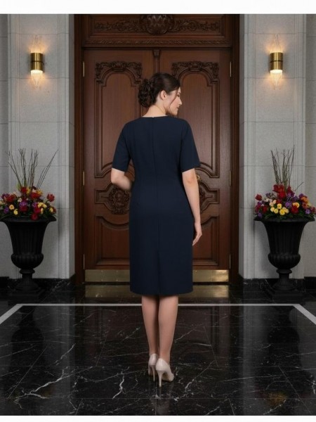 Nidya Moda Büyük Beden Kadın Lacivert Omuz Taşlı Serit Krep  Abiye Elbise-4155AL