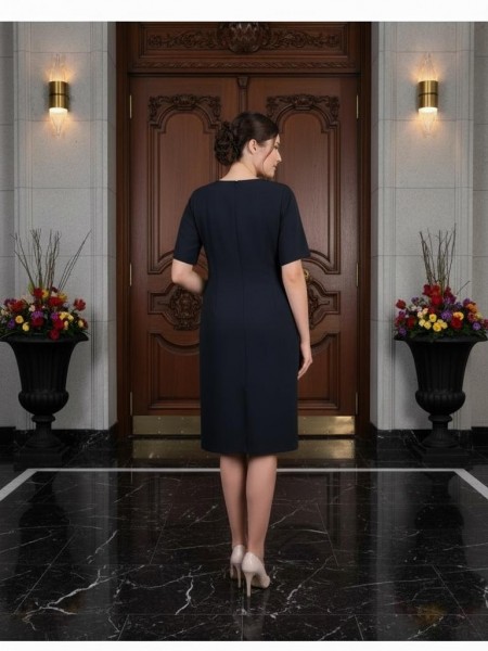 Nidya Moda Büyük Beden Kadın Lacivert Omuz Taşlı Serit Krep  Abiye Elbise-4155AL