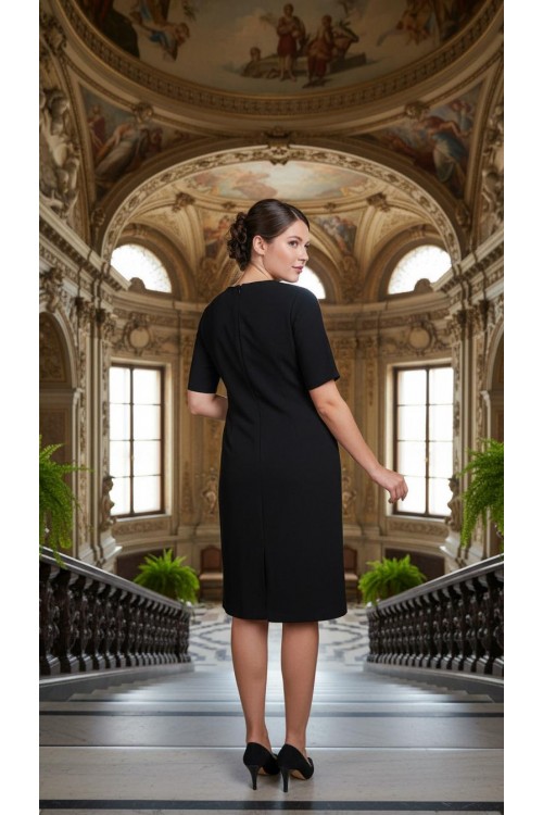 Nidya Moda Büyük Beden Kadın Siyah Omuz Şeritli Krep Abiye Elbise-4155S