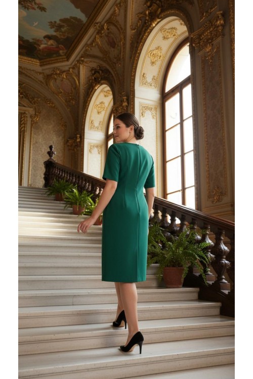 Nidya Moda Büyük Beden Kadın Yeşil Omuz Şeritli Krep Abiye Elbise-4155Y