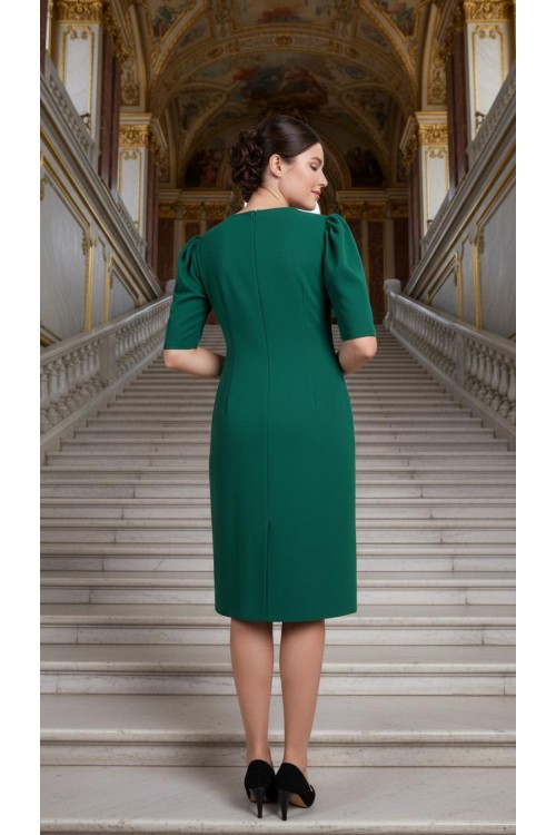 Nidya Moda Büyük Beden Kadın Yeşil Taşlı Yaka Krep Abiye Elbise-4158Y