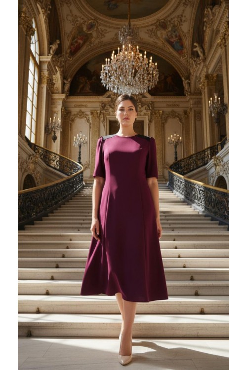 Nidya Moda Büyük Beden Kadın Mürdüm Omuz Pullu Payet Kombinli Krep Abiye Elbise-4159M