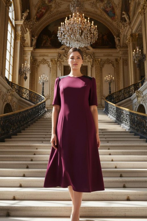 Nidya Moda Büyük Beden Kadın Mürdüm Omuz Pullu Payet Kombinli Krep Abiye Elbise-4159M