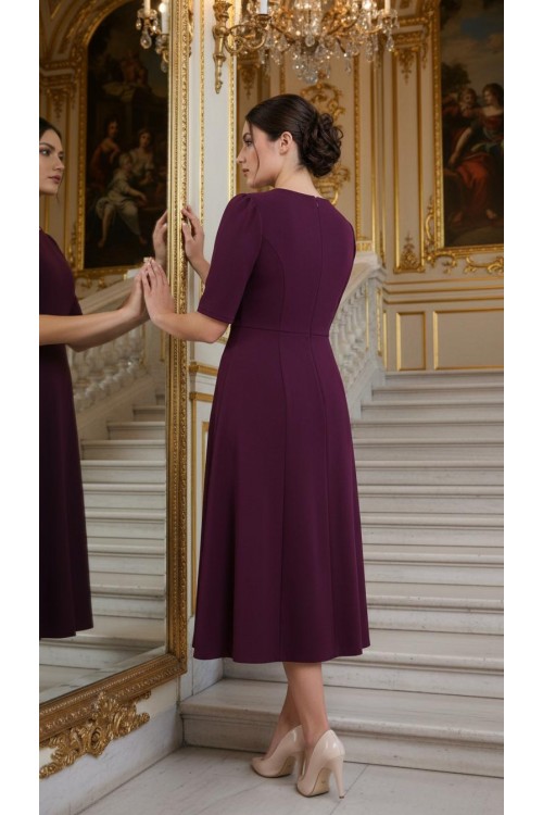 Nidya Moda Büyük Beden Kadın Mürdüm Omuz Pullu Payet Kombinli Krep Abiye Elbise-4159M