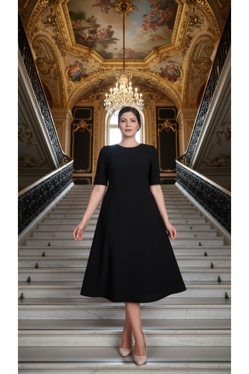 Nidya Moda Büyük Beden Kadın Siyah Omuz Pullu Payet Kombinli Krep Abiye Elbise-4159S