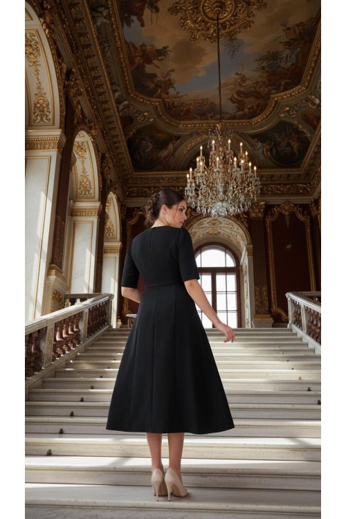 Nidya Moda Büyük Beden Kadın Siyah Omuz Pullu Payet Kombinli Krep Abiye Elbise-4159S