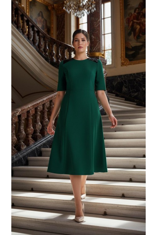 Nidya Moda Büyük Beden Kadın Yeşil Omuz Pullu Payet Kombinli Krep  Abiye Elbise-4159Y