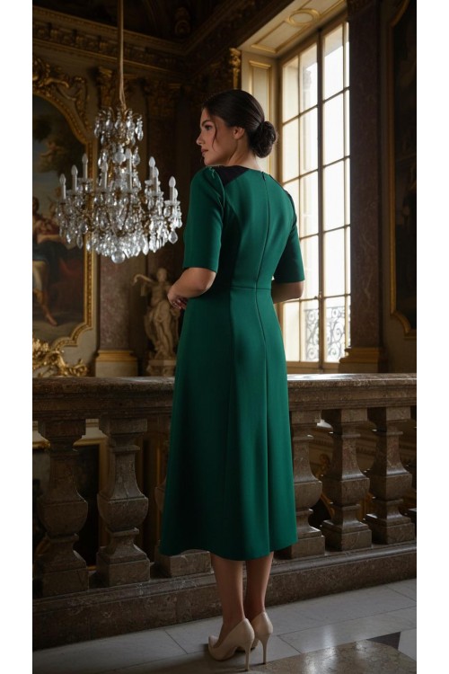 Nidya Moda Büyük Beden Kadın Yeşil Omuz Pullu Payet Kombinli Krep  Abiye Elbise-4159Y