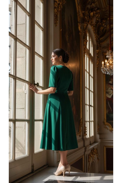 Nidya Moda Büyük Beden Kadın Yeşil Omuz Pullu Payet Kombinli Krep  Abiye Elbise-4159Y