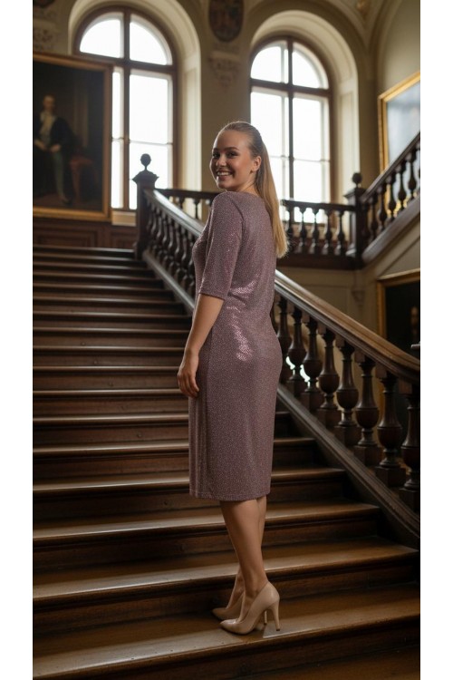 Nidya Moda Büyük Beden Kadın Lila Payet V Yaka Abiye Elbise-4009PLL