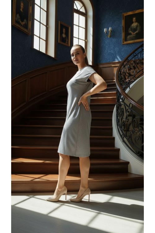 Nidya Moda Büyük Beden Kadın Gri Simli Kaplama Dantel Vako Abiye Elbise-4035SG