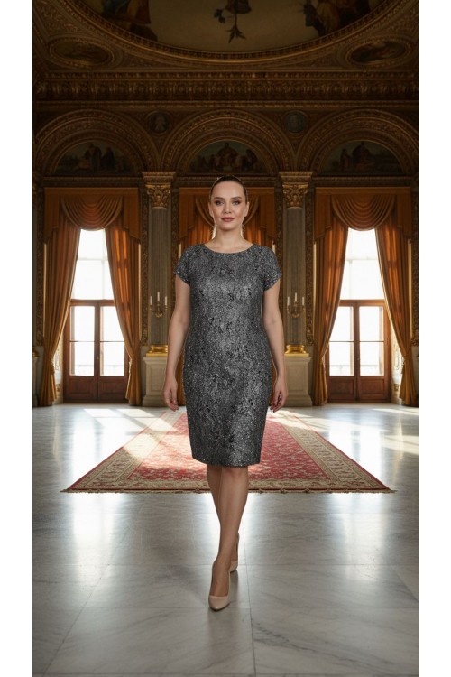 Nidya Moda Büyük Beden Kadın Siyah Simli Kaplama Dantel Vako Abiye Elbise-4035SS