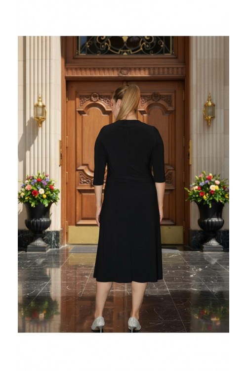 Nidya Moda Büyük Beden Kadın Siyah Üst Şifonu Taş İşli Abiye Elbise-4093AS