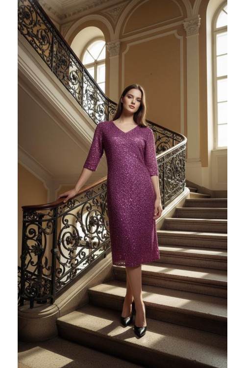 Nidya Moda Büyük Beden Kadın Gül Kurusu File Dantel Abiye Elbise-4009FGK