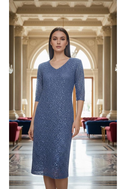 Büyük Beden Kadın Mavi File Dantel Abiye Elbise-4009FMV