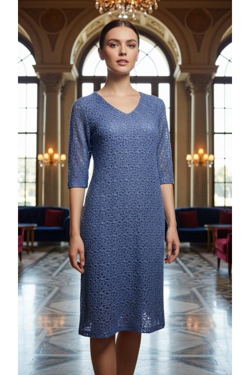 Büyük Beden Kadın Mavi File Dantel Abiye Elbise-4009FMV