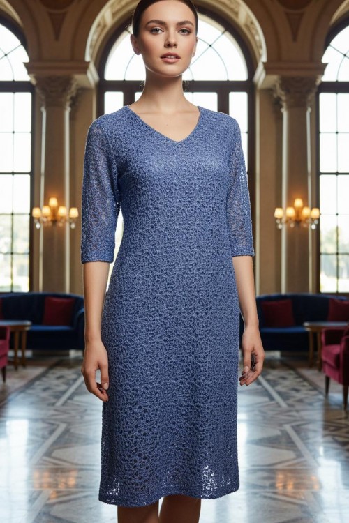 Büyük Beden Kadın Mavi File Dantel Abiye Elbise-4009FMV