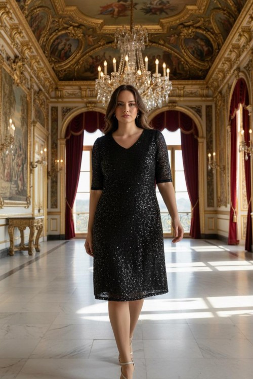 Nidya Moda Büyük Beden Kadın Siyah File Dantel Abiye Elbise-4009FS