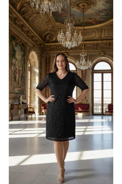 Nidya Moda Büyük Beden Kadın Siyah File Dantel Abiye Elbise-4009FS