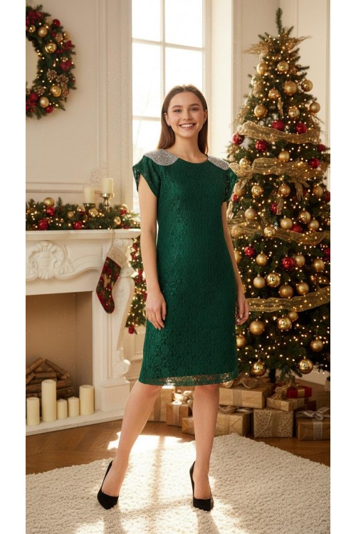 Nidya Moda Büyük Beden Kadın Yeşil Omuz Taşlı Vako Yaka Dantel Abiye Elbise-4035DTY Nidya Moda Büyük Beden Kadın Yeşil Omuz Taşlı Vako Yaka Dantel Abiye Elbise-4035DTY